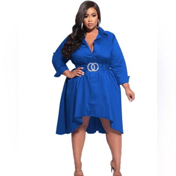 Passion of Essence Dresses & Skirts - Plus Size Satin Button Front Hem Oversized Elegant Loose Fit Shirt Dress